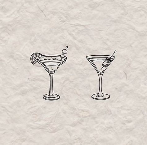 Matching Bartender Tattoos, Tiny Martini Tattoo, Lemon Drop Martini Tattoo, Small Martini Glass Tattoo, Martini Glass Drawing, Martini Glass Tattoo, Martini Tattoo, Muster Tattoos, Small Pretty Tattoos