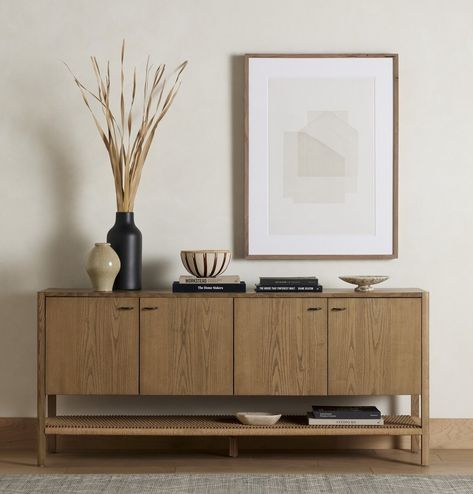 Zuma Sideboard Dune Ash Four Hands Modern Entertainment Center, Solid Wood Sideboard, Iron Hardware, Rustic Lodge, Wood Sideboard, Woven Paper, Ash Wood, Danish Design, Open Shelving