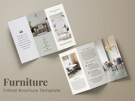 Modern Furniture Trifold Brochure Template PSD Interior Design Magazine Cover, Interior Brochures, Brand Guidelines Template, Brochure Design Layout, Brochure Inspiration, Minimal Interior Design, Trifold Brochure Design, Pamphlet Design, Brochure Template Psd