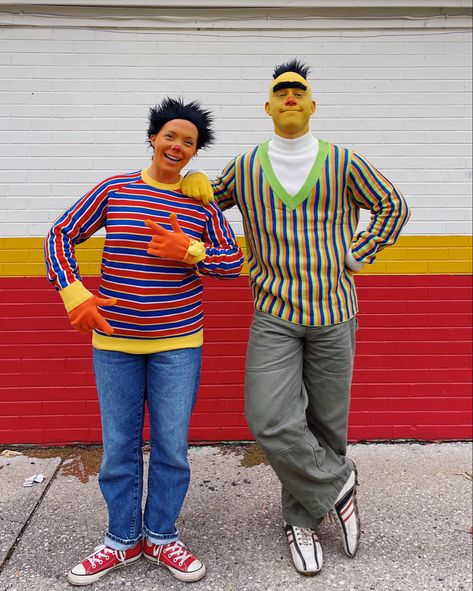 Sesame Street Costume Ideas, Diy Bert And Ernie Costume, Bert Ernie Costume, Bert And Ernie Halloween Costume, Ernie And Burt Costume, Grown Ups Halloween Costumes, Sesame Street Costume Group, Muppet Halloween Costumes, Sesame Street Family Costume