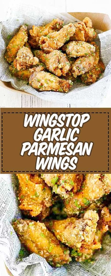 Make the famous Wingstop Garlic Parmesan Wings at home with this easy copycat recipe and video. Learn the secret to keeping the parmesan coating flaky instead of melting. #chickenwings #copycat #copycatrecipes #cookingtips #appetizerideas #parmesan #garlicchicken Wingstop Garlic Parmesan Wings, Wings Superbowl, Garlic Parmesan Wings Recipe, Parmesan Wings Recipe, Parmesan Wing Sauce, Wings At Home, Wings Buffalo, Tacos Vegan, Parmesan Wings