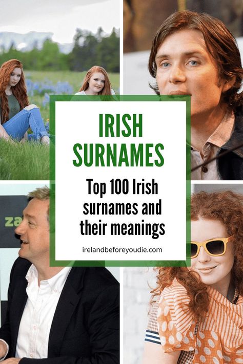 Irish ancestry stretches to the far reaches of the globe. So it comes as no surprise that no matter where you go, you tend to run into classic Irish names. Here are the top 100 Irish surnames you’re bound to experience at least once in your life! #Irishsurnames #Irishnames #Irishnamemeanings Irish Last Names For Characters, Irish Core Aesthetic, Irish Surnames Family Names Ireland, Scottish Last Names, Irish Culture Aesthetic, Black Irish Women, Irish Heritage Culture, Scottish Surnames, Irish Clans