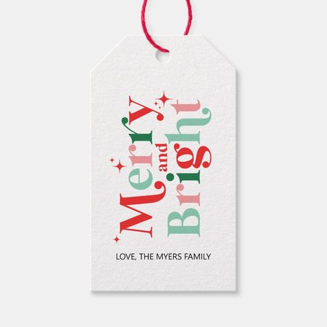 boho modern font Merry and Bright christmas gift tag. Pink Christmas Tags, Cricut Christmas Gift Tags, Tag Design Ideas, Candy Cane Tags, Gift Tags From Santa, Christmas Packaging Design, Happy Holidays Gift Tags, Merry Christmas Tag, Christmas Stationary