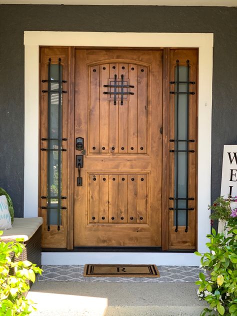 Spanish Style Front Door, Rustic Entry Doors, Front Door Rustic, Rustic Wood Doors, Rustic Front Door, House Main Door, House Front Door Design, Front Door Makeover, Main Entrance Door Design