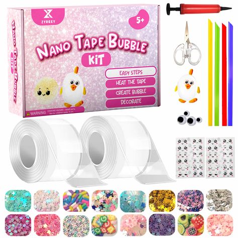 PRICES MAY VARY. 🎁 CHILD-SAFE MATERIALS: Nano tape squishy kit is made from non-toxic PVC material suitable for Kids. Our Nano tape bubbles is specifically designed with child safe matterials so you can have peace of mind while your kids enjoy making nano tape bubbles. 🎁 SIMPLE OPERATION: Nano tape bubble kit for kids operation is simple, ① Select the appropriate length of clear Nano tape, ② Put straw or inflator ③ Add your favorite glitter, ④ Seal the edge, ⑤ Remove the protective film ⑥ Heat Nano Tape Squishy, Tape Squishy, Nano Tape Bubble, Balloon Inflator, Bubble Balloons, Soap Bubbles, Kits For Kids, Gift For Kids, Pvc Material