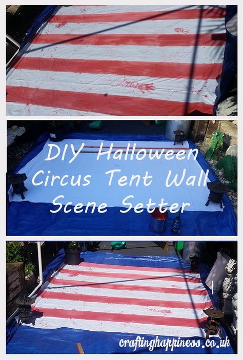 How to Make a Halloween Circus Tent Wall Scene Setter Evil Carnival, Carnevil Halloween, Clowns Halloween Decorations, Scary Carnival, Haunted Carnival, Haunted Woods, Halloween Camping, Way To Happiness, Halloween Circus