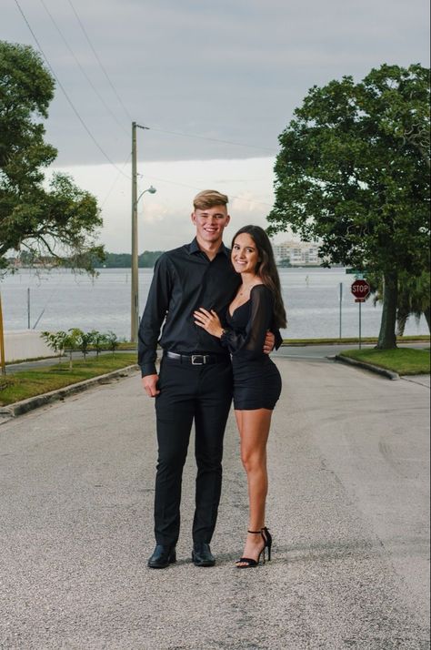 #senioryear #homecoming #love #couple #seniors Silver Homecoming Couple, Hoco Black Couple, Black And Silver Hoco Couple, Homecoming Matching Couples Black Dress, All Black Homecoming Couple, Couples Photoshoot Homecoming, Black Homecoming Dress Couple, Black Dress Hoco Couple Outfits, All Black Hoco Couple