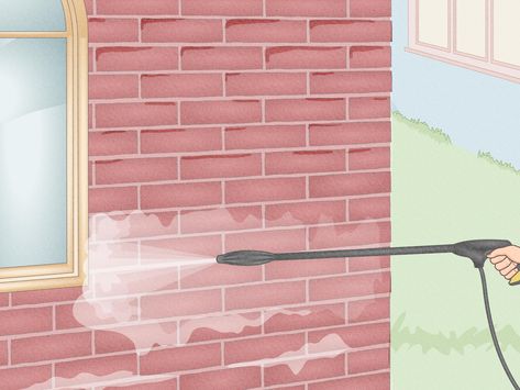 4 Ways to Clean Brick Wall - wikiHow Red Brick Exteriors, How To Clean Brick, Brick Siding, Brick Chimney, Hard Water Stains, Old Bricks, Brick Walls, Brick Facade, Mold Remover