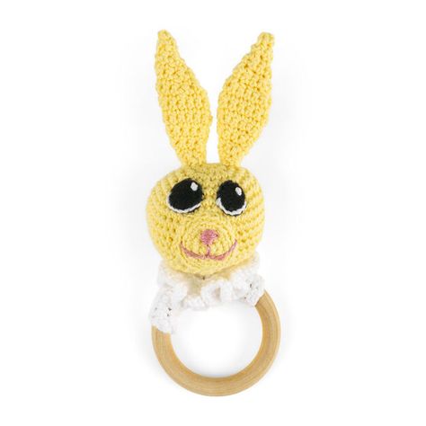 Teething Ring Pattern, Bunny Teether, Bobble Stitch Crochet, Yellow Crochet, Easy Crochet Patterns Free, Bunny And Bear, Crochet Thread, Bobble Stitch