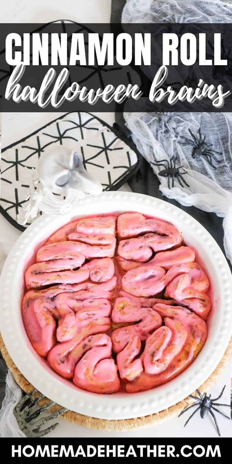 Halloween Cinnamon Roll Brains Recipe Fun Halloween Side Dishes, Mummy Meatloaf, Gross Halloween Foods, Pumpkin Chip, Gluten Free Halloween, Scary Food, Halloween Food Ideas, Cinnamon Roll Casserole, Short Ribs Recipe