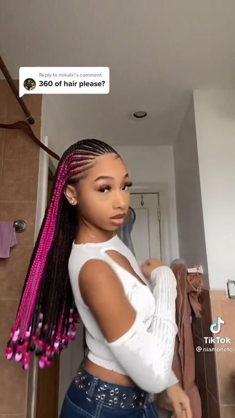 Pin on HAIR Fulani Braids Pink And Black, Black And Pink Fulani Braids, Peekaboo Fulani Braids With Beads, Cornrow Fulani Braids, Pink And Black Braids Black Women, Braids With Pop Of Color, Black Girls Cornrow Hairstyles, How To Style Cornrows Braids, Braids Black And Pink