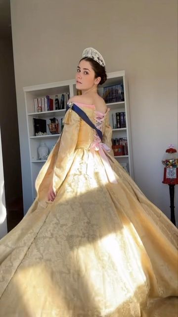 Alexandra Louise Sorenson on Instagram: "After over two months, this dress is finally DONE! It was a bit of a daunting dress to make, but I love how it turned out😍 I actually have the perfect place in mind to take it for photos and more videos, but I just have to find time in my schedule to do it! - #anastasia #anastasiaromanov #disneyprincesses #russianprincess #costumedesigner #seamstressonduty✂️ #anastasiacosplay #anastasiacostume #anastasiadress" Anastasia Dress Pattern, Anastasia Yellow Dress, How To Make A Ballgown, Princess Anastasia Dress, Alexandra Louise, Anastasia Costume, Anastasia Cosplay, Anastasia Dress, Victorian Ball Gowns