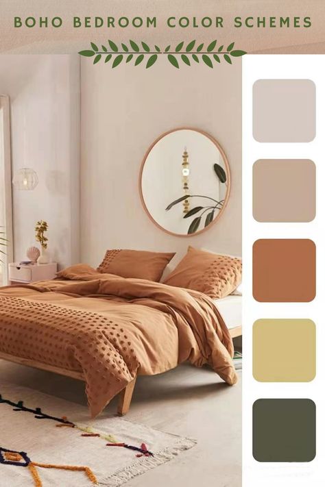 Boho has been one of the most popular interior design style for recent years. This style is characterized by the use of vibrant colors, natural materials, tribal designs, and fun prints. Below are some of the most popular bohemian colors to try in your boho home but remember, boho style is all about marching to the beat of your own drum. #bohobedroomcolors #bohobedroomchic #bohobedroomdecor #bohobedroomcolorschemes #bohochicbedroomcolors Bedroom Terracotta, Bedroom Earthy, Bedroom Schemes, Terracotta Bedroom, Terracotta Wallpaper, Beautiful Bedroom Colors, Best Color Schemes, Earthy Home Decor, Earthy Home