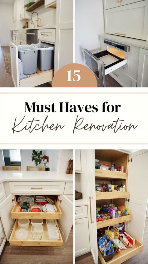 Are you dreaming of a beautiful, modern, and functional kitchen? Look no further! Here, we have compiled 15 must-haves for your dream kitchen, to complete your kitchen remodel on a budget, while creating a modern farmhouse kitchen that you adore. From the basic kitchen necessities to timeless kitchen design ideas, our handy checklist will surely make your next kitchen remodel a breeze. Please visit us for more Kitchen Essentials & DIY Kitchen Remodel Ideas. Cooks Kitchen Design Ideas, Kitchen Upgrades Ideas, Cheap Kitchen Ideas Diy, Island Addition To Kitchen, Kitchen Organization Planning, House Renovation Inspiration, Best Kitchen Drawer Layout, Kb Home Kitchen Ideas, Appliances On One Wall In Kitchen