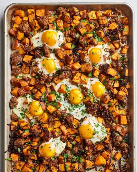 Sweet Potato Hash with Sausage & Eggs | The Kitchn Potato Hash Breakfast, Good Sweet Potato Recipe, Ground Sausage Recipes, Egg Recipes For Dinner, Sausage Recipes For Dinner, Sausage Dinner, Potato Hash, Ground Sausage, Egg Recipes For Breakfast