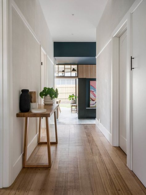 California Bungalow Australian, California Bungalow Interior, 8 House, Bungalow Interior, California Bungalow, Bungalow Renovation, Hallway Design, Timber Panelling, Prefab Homes