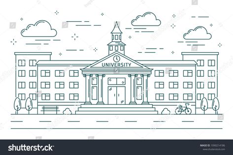 University Sketch, University Background, Building Sketch, Building Drawing, Building Illustration, Fashion Drawing Tutorial, Applique Templates, Perspective Art, School Inspiration