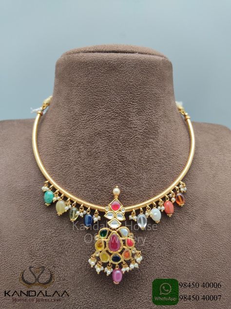 Navarathna Necklace Gold, Navarathna Necklace, Uncut Jewellery, Navaratna Jewellery, Temple Jewellery Earrings, Gold Pendent, Ruby Set, Designer Diamond Jewellery, Beautiful Gold Necklaces