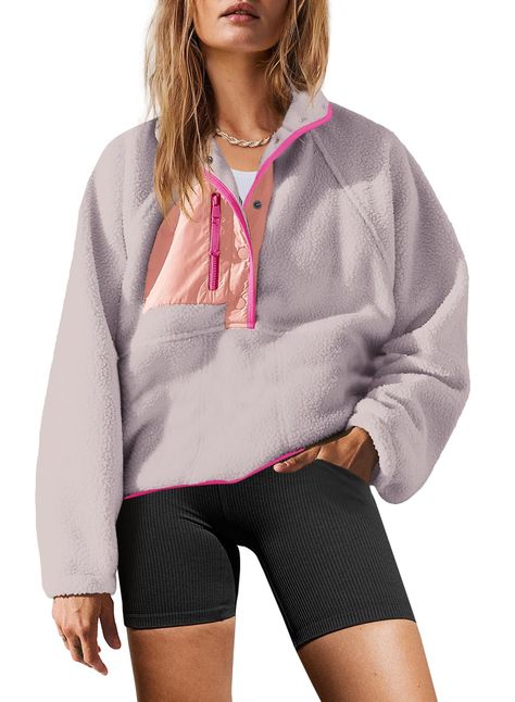 PRICES MAY VARY. Super soft fleece material, soft fluffy fleece fabric, comfortable and skin-friendly, makes you have a cute look, easy to match and wear it comfortable FASHION DEISGN: The button down sherpa pullover is very comfortable and loose to wear and you won't feel tight in it. It is made with soft fabric, nylon patches; zipper pockets; quarter-button closure, elastic cuffs, making it more comfy against the skin, can be worn next to your skin, you will never want to take it off. Features Winter Comfy Cute Outfits, Free People Sherpa Jacket, Preppy Long Sleeve Tops, Cold Cute Outfits, Cold Camping Outfit, Mountain Winter Outfits, Winter Clothes Design, Amazon Christmas List, Christmas List 2024