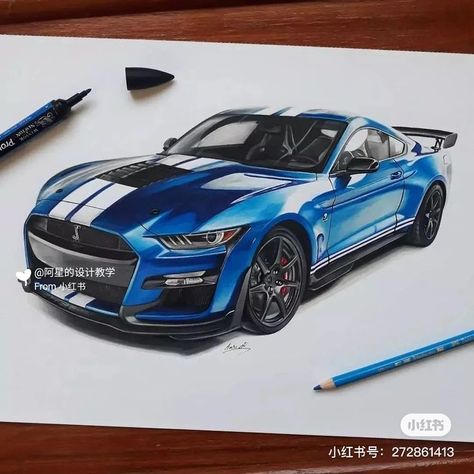 Mustang Drawing, Gt500 Shelby, Car Drawing Pencil, Rolls Royce Car, Mustang Art, Shelby Gt 500, Royce Car, Prismacolor Art, Shelby Mustang