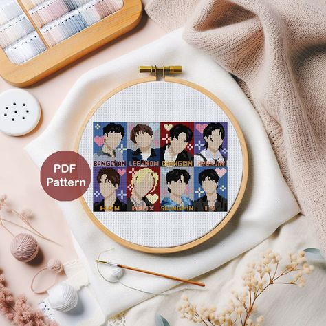 Stray Kids cross stitch PDF pattern | Kpop Cross stitch Pattern | Instant download by StitchPatternsDesign on Etsy Kpop Cross Stitch Pattern, Skz Embroidery, Stray Kids Cross Stitch, Kpop Cross Stitch, Aida Fabric, Bookmarks Kids, Thread Colors, Dmc Thread, Fabric Projects