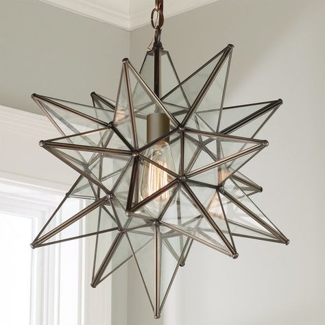 Foyer Lanterns - Shades of Light Moravian Star Light, Moravian Star, Star Pendant Lighting, Antique Mirror Glass, Star Chandelier, Lantern Chandelier, Small Chandelier, Glass Stars, Foyer Pendant