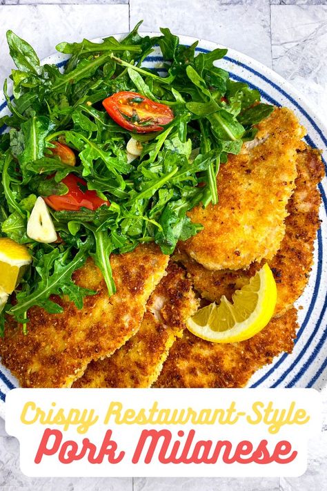 Pork Milanese With Arugula, Pork Loin Scallopini, Pork Chop Milanese Recipe, Recipes For Pork Cutlets, Italian Pork Cutlet Recipes, Sicilian Pork Chops, Italian Style Pork Chops Recipe, Pork Escalope Recipes, Pork Scallopini Recipes Easy