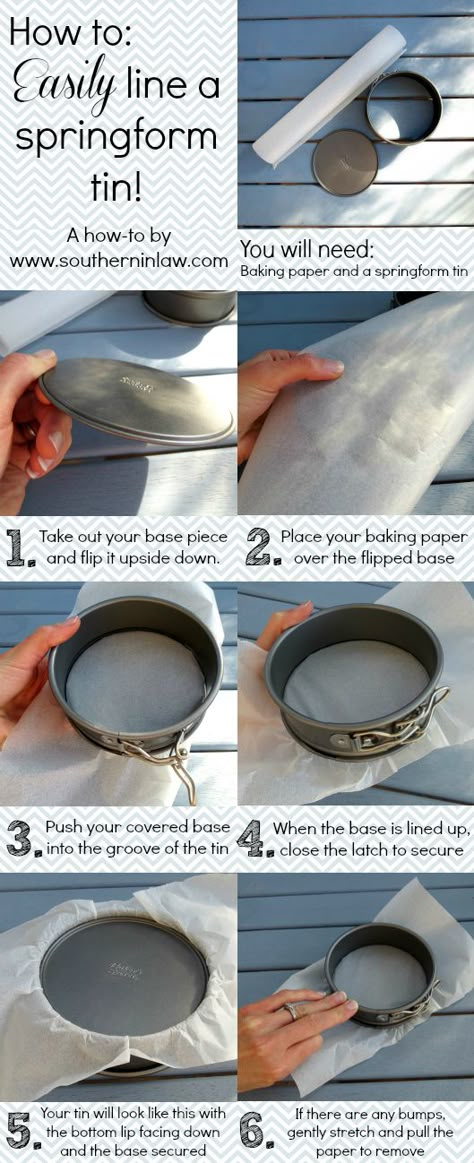 How to easily line a spring form tin! The simplest, easiest way to prepare a springform tin that leaves you with no-mess and is so much easier to get out! Desserts In A Springform Pan, Things To Make In A Springform Pan, Springform Pan Cake Recipes, Small Springform Pan Recipes, Spring Foam Pan Recipes, How To Remove Cheesecake From Spring Pan, Spring Pan Recipes Desserts, 4 Inch Springform Pan Recipes, Spring Form Pan Recipes Desserts