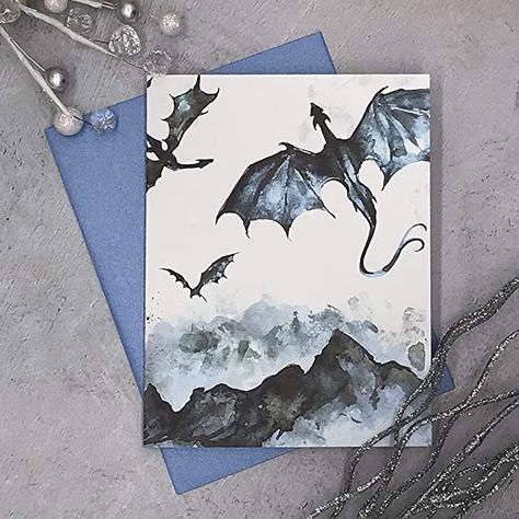 Fantasy Cards, Note Card Gifts, Fantasy Paintings, Dragon Artwork, Watercolor Art Lessons, Dragon Drawing, Cards Birthday, Painting Art Projects, Dragon Art