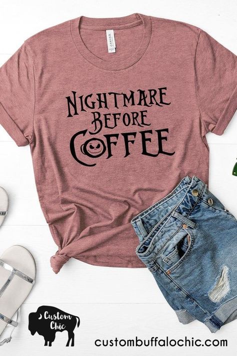 71a58e8cb75904f24cde464161c3e766desc37883031ri Nightmare Before Coffee, Coffee Graphic Tee, Halloween Graphic Tees, Halloween Graphic, Halloween Day, Vinyl Shirts, Diy Shirt, Fall Shirts, Nightmare Before