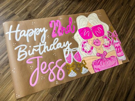 Pinks in the summertime 🤩💗🫧🪩🎀 Kraft Paper Banner, Bday Banner, Painted Banners, 21st Birthday Banner, Painted Banner, Cute Banner, Birthday Painting, Thanksgiving Banner, 21st Birthday Decorations