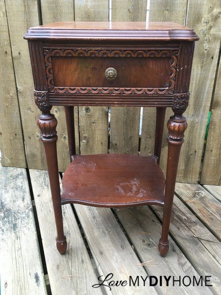 The argument goes like this:   "I'd never paint an antique...I think it's a crime to paint any wood furniture."   "Well, if nobody wants it and it's destined fo… Diy Side Table, Antique Side Table, Furniture Rehab, Table Diy, Refurbished Furniture, Furniture Restoration, Recycled Furniture, Ikea Hacks, Paint Furniture