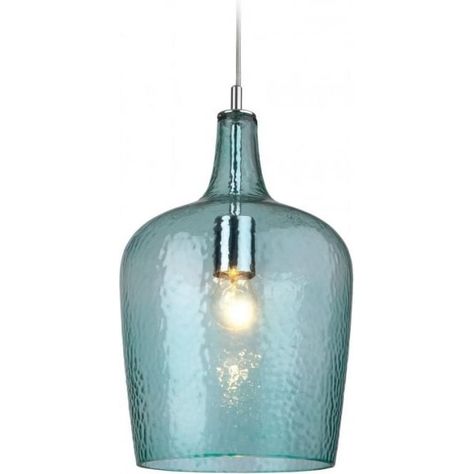 Firstlight 2301AQ Contemporary Hammered Translucent Glass Pendant with an Aqua Hue | Castlegate Lights Bottle Pendant Light, Aqua Bottle, Aqua Pendant, Glass Pendant Ceiling Light, Glass Ceiling Pendant, Clear Bottle, Chrome Lamp, Bottle Pendant, Translucent Glass