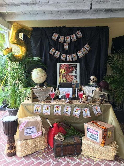 What a cool Indiana Jones Birthday Party! The dessert table and decor are awesome!! See more party ideas and share yours at CatchMyParty.com #catchmyparty #indianajonesbirthdayparty #boybirthdayparty #indianajonesdesserttable Indiana Jones Party Ideas, Indiana Jones Birthday Party Ideas, Indiana Jones Trunk Or Treat, Indiana Jones Theme Party, Indiana Jones Party Decorations, Indian Jones Party, Indiana Jones Birthday Party Decor, Indiana Jones Birthday Party, Diy Kids Birthday Party