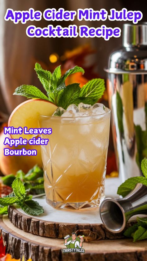 "Discover a refreshing twist on a classic favorite with our Apple Cider Mint Julep cocktail recipe! This delightful drink combines spiced apple cider, fresh mint, and a hint of basil for a unique flavor experience. Perfect for fall gatherings or summer parties, this cocktail is a must-try for iced tea cocktail lovers. Elevate your mixology skills with this Basil Smash-inspired Mint Julep cocktail that’s sure to impress. Enjoy the perfect blend of flavors in every sip!" Cider Alcohol Drinks, Mint Leaves Recipe, Cider Alcohol, Mint Julep Cocktail, Mint Julep Recipe, Mulled Apple Cider, Mint Drink, Apple Cider Cocktail, Tea Cocktail