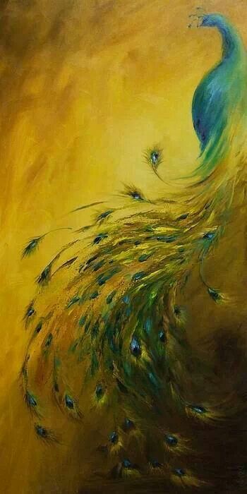 Peacock Peacock Canvas, Blue Feathers, Peacock Painting, Peacock Art, Arte Animal, Peacocks, Yellow Background, Modern Art Abstract, Bird Art