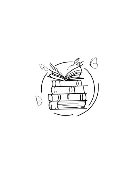 Small Book Stack Tattoo, Book Line Tattoo Ideas, Books Logo Aesthetic, Book Logo Aesthetic, Booktok Tattoos, Book Club Logo, Reading Icon, Book Doodles, Book Inspired Tattoos