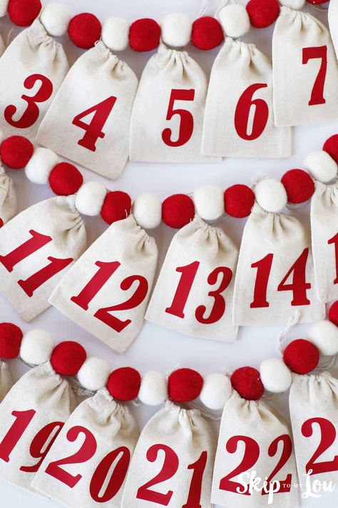 Easy Diy Advent Calendar, Advent Calendar Bags, Advent Bags, Felted Balls, Advent Devotionals, Cricut Easy Press, Skip To My Lou, Advent Activities, Xmas Baubles