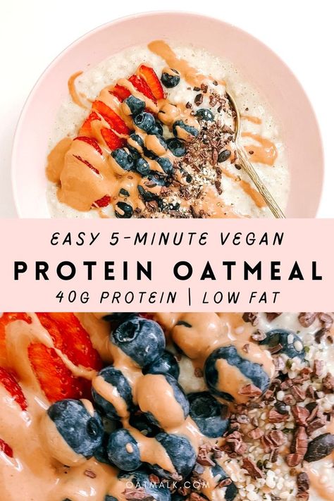 Protein Easy Breakfast, High Protein Vegetarian Breakfast, Protein Vegan Meals, High Protein Vegan Meals, Vegan Protein Breakfast, High Protein Oatmeal, High Protein Vegan Breakfast, Vegetarian High Protein, Vegan Protein Recipes