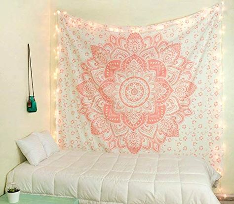 Mandala Tapestry Bedroom, Tapestry Bedroom Aesthetic, Tapestry Pink, Bohemian Room Decor, Gold Tapestry, Bohemian Bedspread, Hippie Room Decor, Mandala Tapestries Wall Hangings, Queen Bedspread