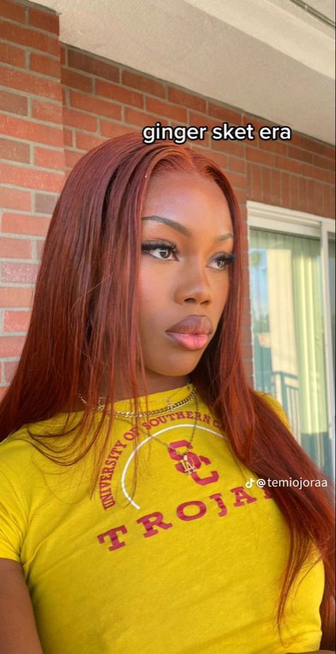 Brown Orange Hair Black Women, Sea Orange Hair, Ginger Black Women Hair, Ginger Hair With Dark Roots Black Women, Colored Hair On Brown Skin Women, Deep Ginger Hair Black Women, Dark Skin Wig Colors, Ginger Auburn Hair Black Women, Ginger Hair Black Roots