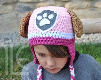 Crochet Paw Patrol Hat, Crochet Paw Patrol, Pink Paw Patrol, Paw Patrol Everest, Paw Patrol Hat, Crochet Character Hats, Puppy Hats, Crochet Animal Hats, Skye Paw