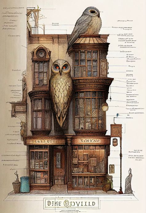 Humus Aesthetic, Harry Potter Concept Art, The Grand Grimoire, Victorian Village, Front Wall Design, Fantasy Village, Pine Cone Art, Fantasy Town, Steampunk House