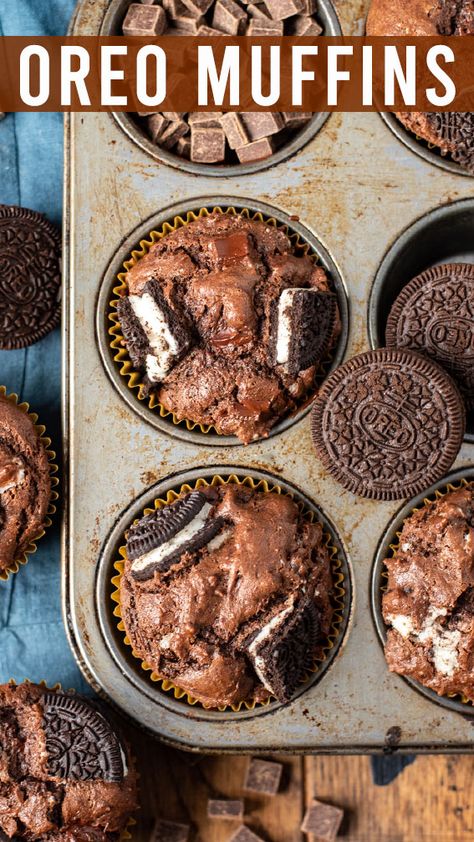 Oreo Muffins, Double Chocolate Chip Muffins, Dark Chocolate Chip Cookies, Chocolate Muffin, Double Chocolate Chip Cookies, Oreo Recipes, Homemade Muffins, Oreo Dessert, Chocolate Chip Recipes