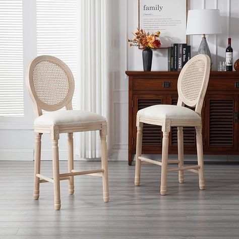 Amazon.com: Lierpit Solid Wood Bar stools Set of 2, Classic French Country Wooden Barstools with Upholstered Seating, 26” Kitchen Bar Stool for Bar Counter (Rattan - Beige, 26") : Home & Kitchen Wooden Barstools, Embellished Furniture, Wood Side Chair, Wooden Bar Stools, Wood Bar Stools, Counter Height Bar Stools, Counter Bar Stools, Wood Bar, Kitchen Bar Stools