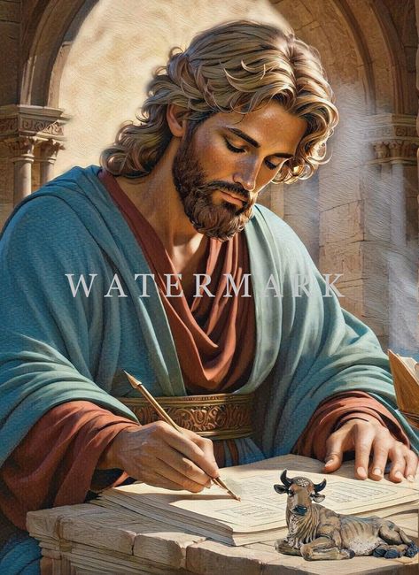 St. Luke the Evangelist Custom Digital Oil Painting DIGITAL DOWNLOAD UPON RECEIPT OF PAYMENT, DIGITAL PHOTO WILL BE AVAILABLE FOR DOWNLOAD WITH LINK PROVIDED The image you receive will not have any watermarks on it This is a custom digital oil painting of St. Luke the Evangelist created by Saints Alive Art Studio Angelic Artwork, Saint Luke The Evangelist, St Luke The Evangelist, St Mark The Evangelist, Mark The Evangelist, Luke The Evangelist, Holly Images, St Luke, Oil Painting Digital