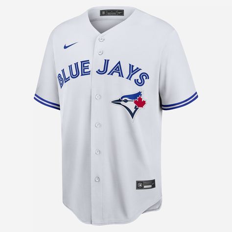 The MLB Toronto Blue Jays Jersey helps deliver a comfortable fit with its polyester material. It features team details to add authenticity to your look on game day. Blue Jays Jersey, Vladimir Guerrero, Jersey Nike, Toronto Blue Jays, Oakland Athletics, Blue Jays, Baseball Jersey, Baseball Jerseys, White Style