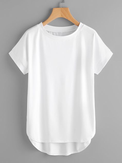 Shop High Low Curved Hem Tshirt online. SheIn offers High Low Curved Hem Tshirt & more to fit your fashionable needs. Hem Tshirt, Shenzhen, Cute Shirts, White T, Capsule Wardrobe, Blouse Designs, Trendy Outfits, Casual Style, High Low