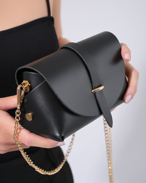 Black Leather small bag for women, minimalist, handmade purse - Leather Small Bag, Minimalist Purse, Handmade Purse, Small Leather Bag, Handmade Purses, Side Bags, Leather Bag Women, How To Make Handbags, Genuine Leather Bags