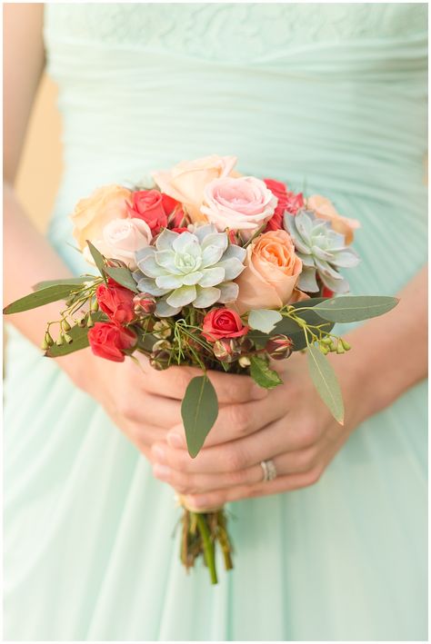 succulent and rose bridesmaid bouquet for Biloxi  wedding party Mini Bridesmaid Bouquet, Faux Succulent Wreath Diy, Rose Bridesmaid Bouquet, Succulent Wreath Diy, Succulent Wedding Cakes, Succulent Wedding Decor, Rose Bridesmaid, Mississippi Gulf Coast, Colors Photography